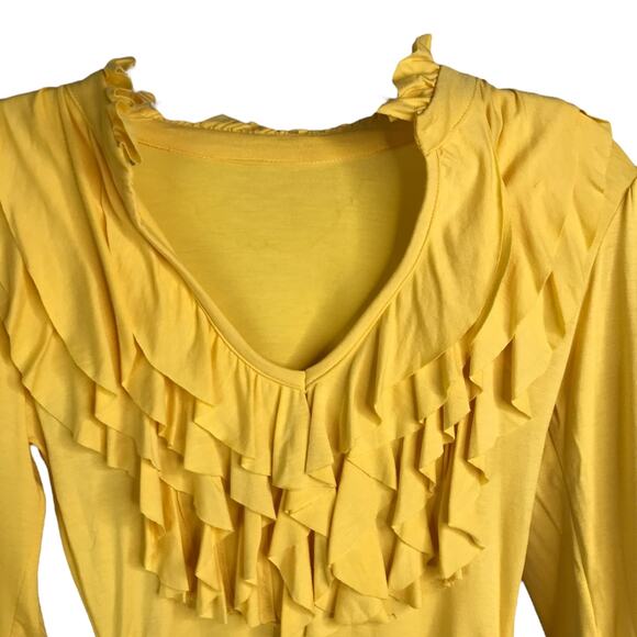 Arden B. Blouse Womens S Yellow Cut Out Ruffles Y2K Boho Festival 3/4 Sleeve - Picture 8 of 8